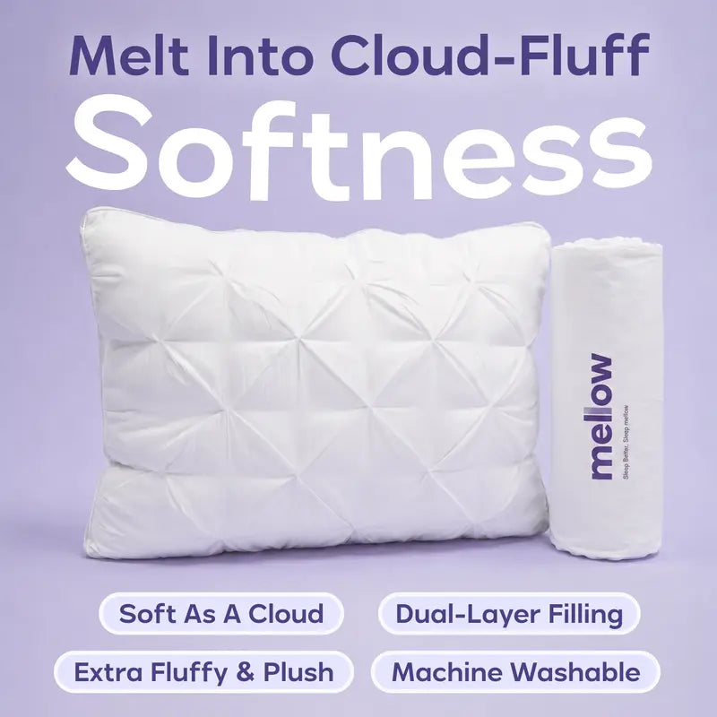 Mellow Sleep | Ploof Pillow – Extra-Fluffy Dual-Layer Pillow, Cloud-Like Soft Plush Bed Pillow with Breathable Support, Never Flat, Neck-Cradling Comfort for Side, Back & Stomach Sleepers, Machine Washable