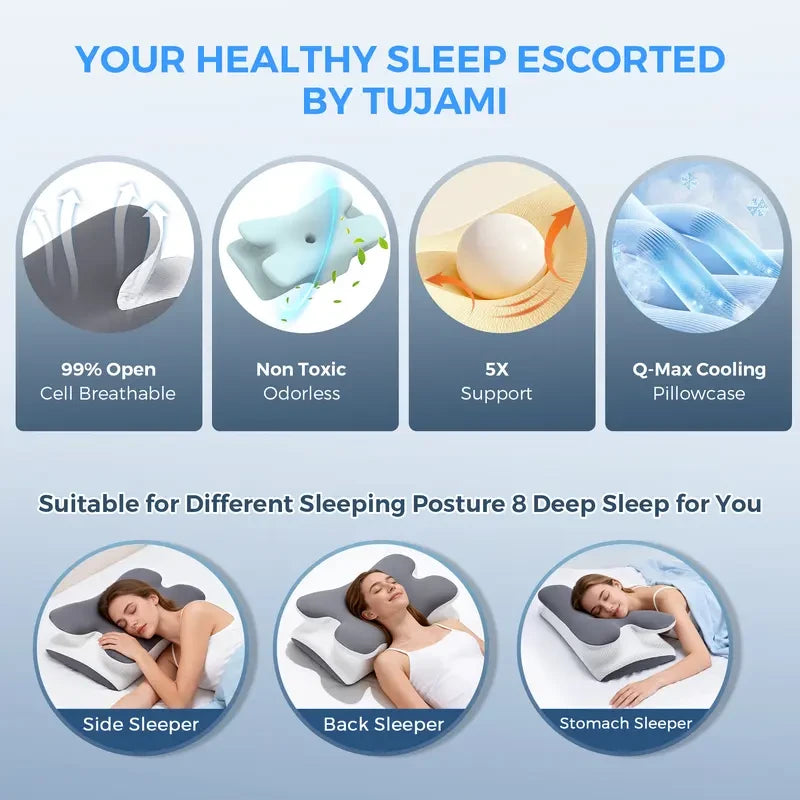 Cooling Memory Foam Neck Pillow – Ergonomic Cervical Support for Neck Pain Relief