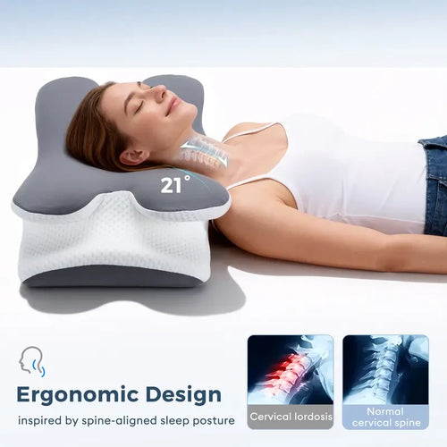 Cooling Memory Foam Neck Pillow – Ergonomic Cervical Support for Neck Pain Relief
