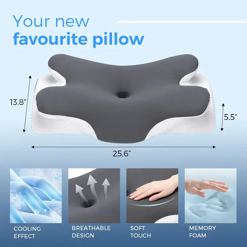 Cooling Memory Foam Neck Pillow – Ergonomic Cervical Support for Neck Pain Relief