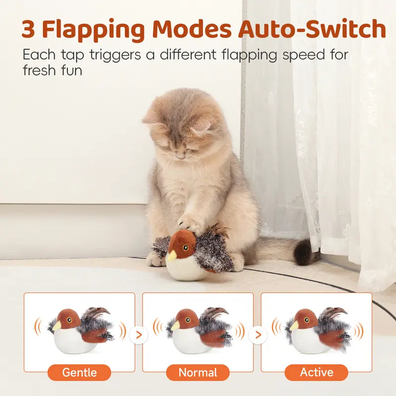Flapping Sandpiper Cat Toy - Bite Resistant, Touch-Activated, Rechargeable, Hangable, Lifelike Chirping Sound, Flap Mode, Fly-Like Motion, Realistic Bird Action Sparks Chasing, Durable Kitten Interactive Pet Toy