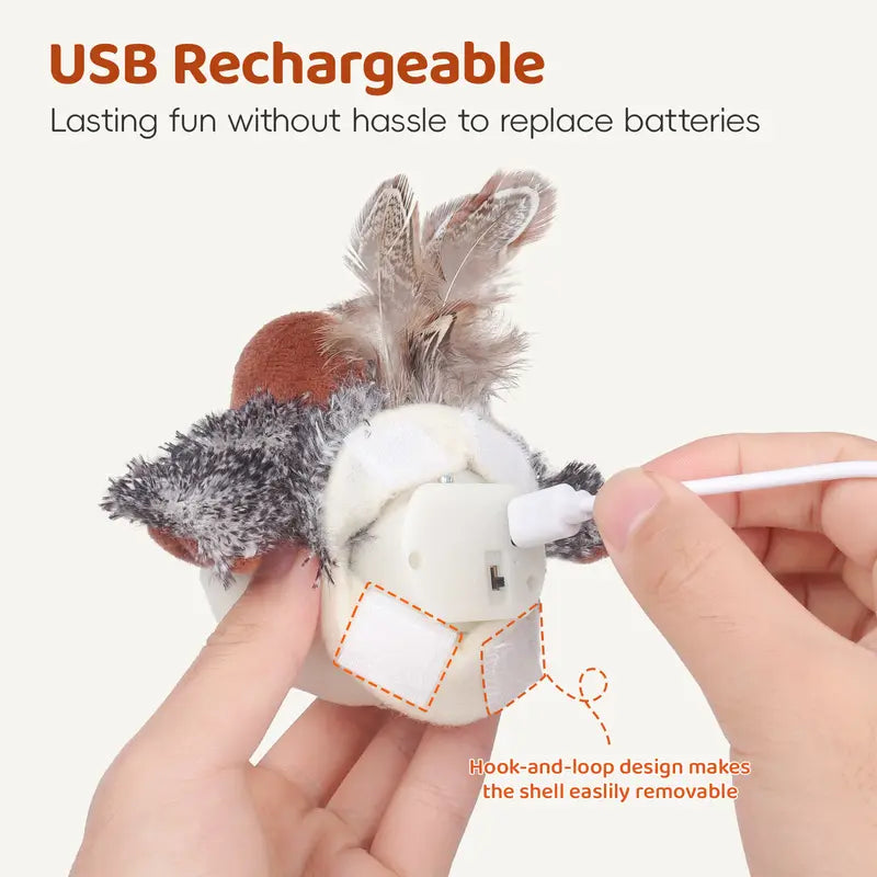 Flapping Sandpiper Cat Toy - Bite Resistant, Touch-Activated, Rechargeable, Hangable, Lifelike Chirping Sound, Flap Mode, Fly-Like Motion, Realistic Bird Action Sparks Chasing, Durable Kitten Interactive Pet Toy