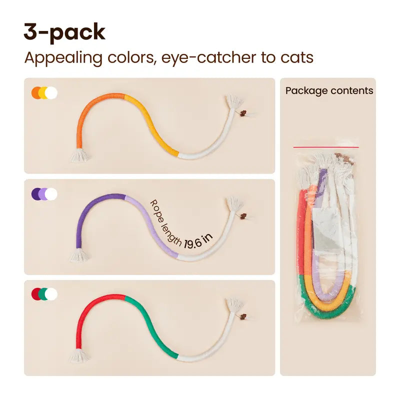 Cat Rope Toys with Jingle Bells, 3-Pack - 2 Lengths